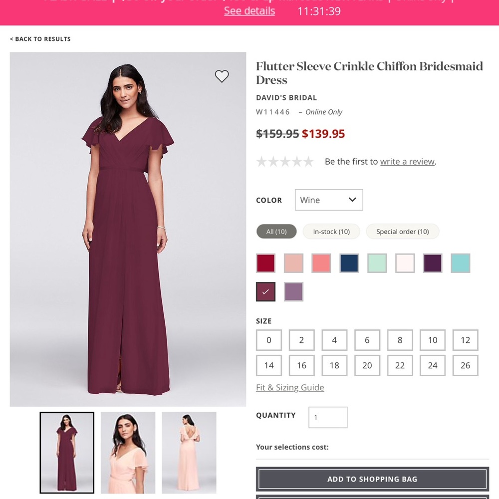 David’s bridal bridesmaid gown wine color plus